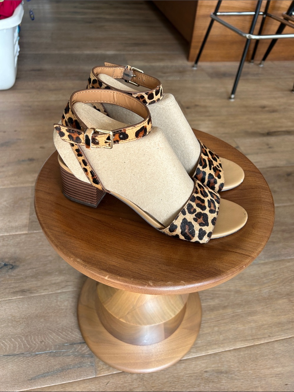 J. Crew Leopard Print Block Heel Sandals in Beige and Brown